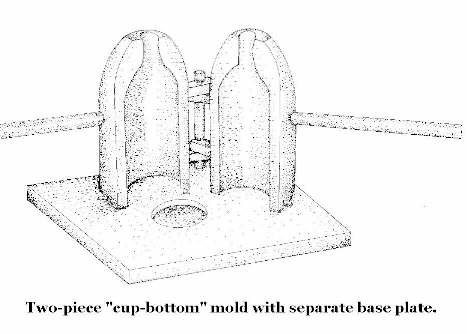 Illustration of a two-piece "cup bottome" mold with a separate base plate; click to enlarge.