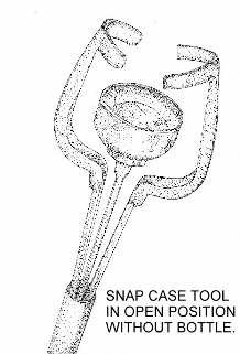 Illustration of a snap case tool in the open position without a bottle; click to enlarge.