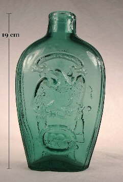 Eagle-Masonic flask in blue green color; click to enlarge.