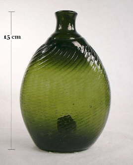 Early American pitkin flask in forest green; click to enlarge.