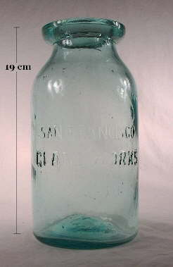 San Francisco Glass Works fruit jar in aqua color; click to enlarge.