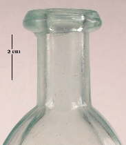 Image of a wide prescription or flared finish on an 1870's hair treatment bottle; click to enlarge.
