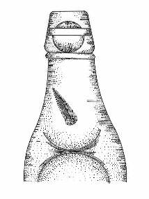 Period illustration of a codd neck and finish with marble in sealing position.