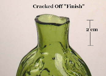 Cracked off finish on a scroll flask; click to enlarge.