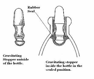 Gravatating stopper & bottle patent illustration; click to enlarge.