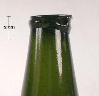 Image of an 18th century liquor bottle with a string rim finish; click to enlarge.