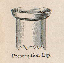Image of a prescription lip illustration from an early 20th century glass makers catalog; click to enlarge.
