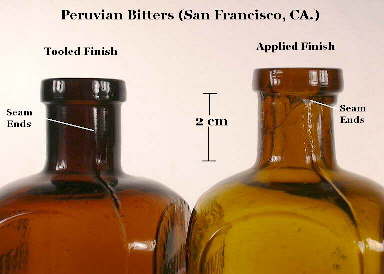 Close-up picture of two finishes on two Peruvian Bitters; click to enlarge.