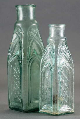 1865 gothic pickle bottles; click to enlarge.