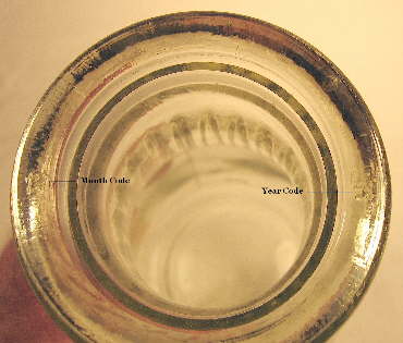 Rim codes on a 1925 milk bottle; click to enlarge.
