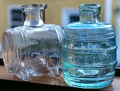 Barrel ink bottles from the last half of the 19th century; click to enlarge.