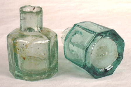 Late 19th to early 20th century English ink bottles; click to enlarge.