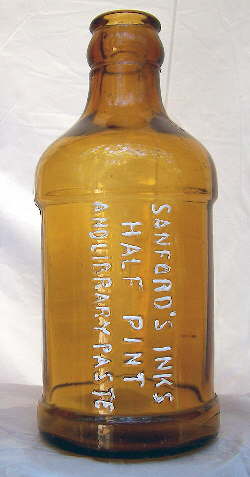 Sanfords bulk ink bottle from the 1910 to 1930 era; click to enlarge.