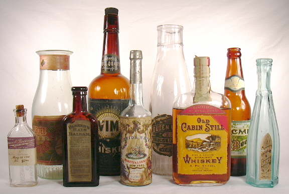 Grouping of labeled bottles; click to enlarge.