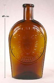 1870's oval liquor flask; click to enlarge.
