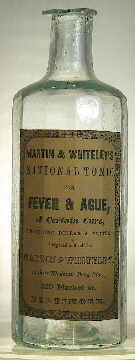 12-sided pontiled medicine bottle from the 1850s; click to enlarge.