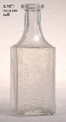 Rectangular druggist bottle from about 1900; click to enlarge.