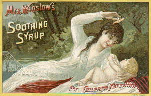 1887 Winslow's Soothing Syrup trade card; click to enlarge.