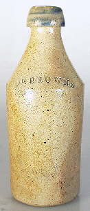 1850 to 1870 era stoneware root beer bottle; click to enlarge.