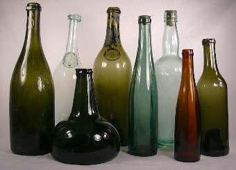Group of 18th and 19th century wine bottles; click to enlarge.