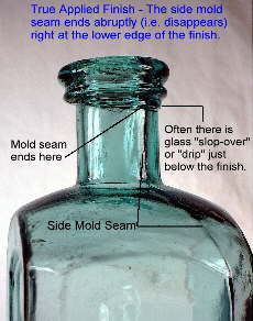 True applied & tooled finish on a medicine bottle; click to enlarge.