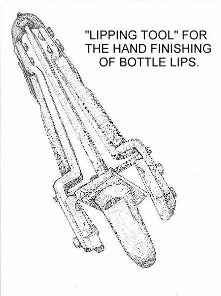Illustration of a "lipping tool" for the hand finishing of bottle lips or finishes; click to enlarge.
