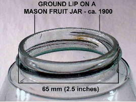 Close-up of a ground finish or lip on a Mason's fruit jar; click to enlarge.