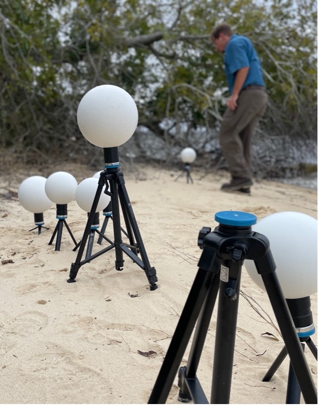 Image 3. Koppa target sphere helped us create geometry fir TLS at sites along natural shorelines, especially in areas with significant vegetation.