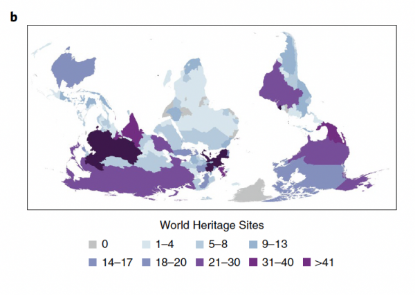 Global distribution of UNESCO World Heritage Sites per country