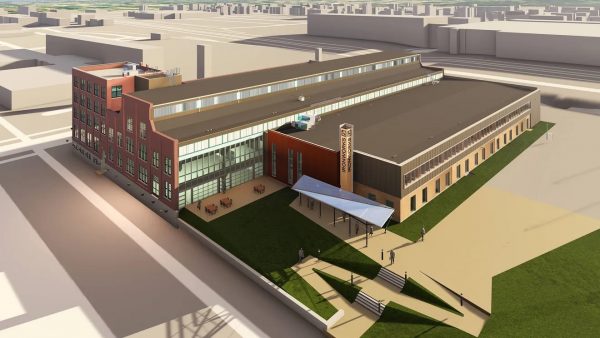 Architectural rendering of planned adaptive reuse of the 1890-1940 Erie Malleable Iron facility